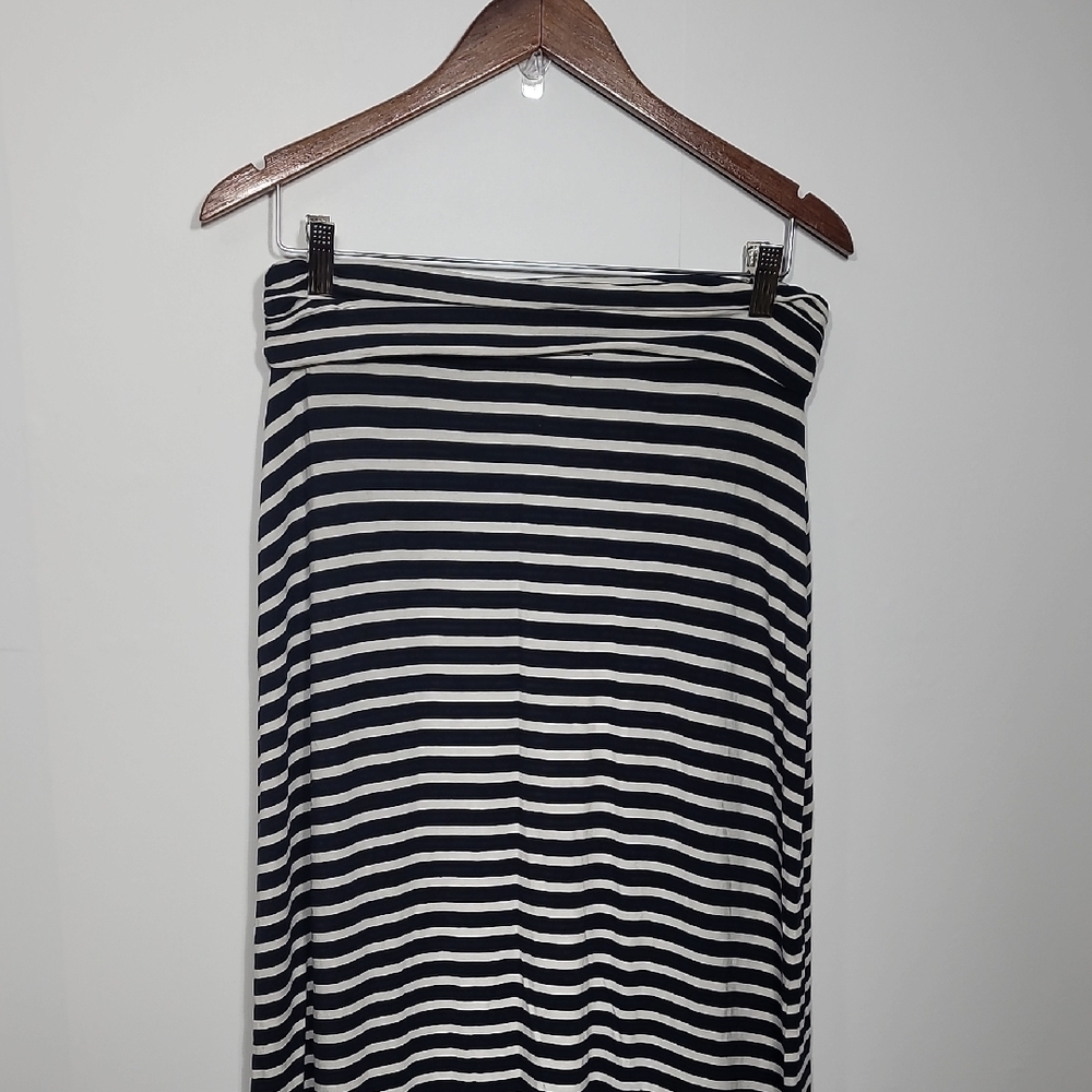 J. Crew Black and White Striped Midi Skirt